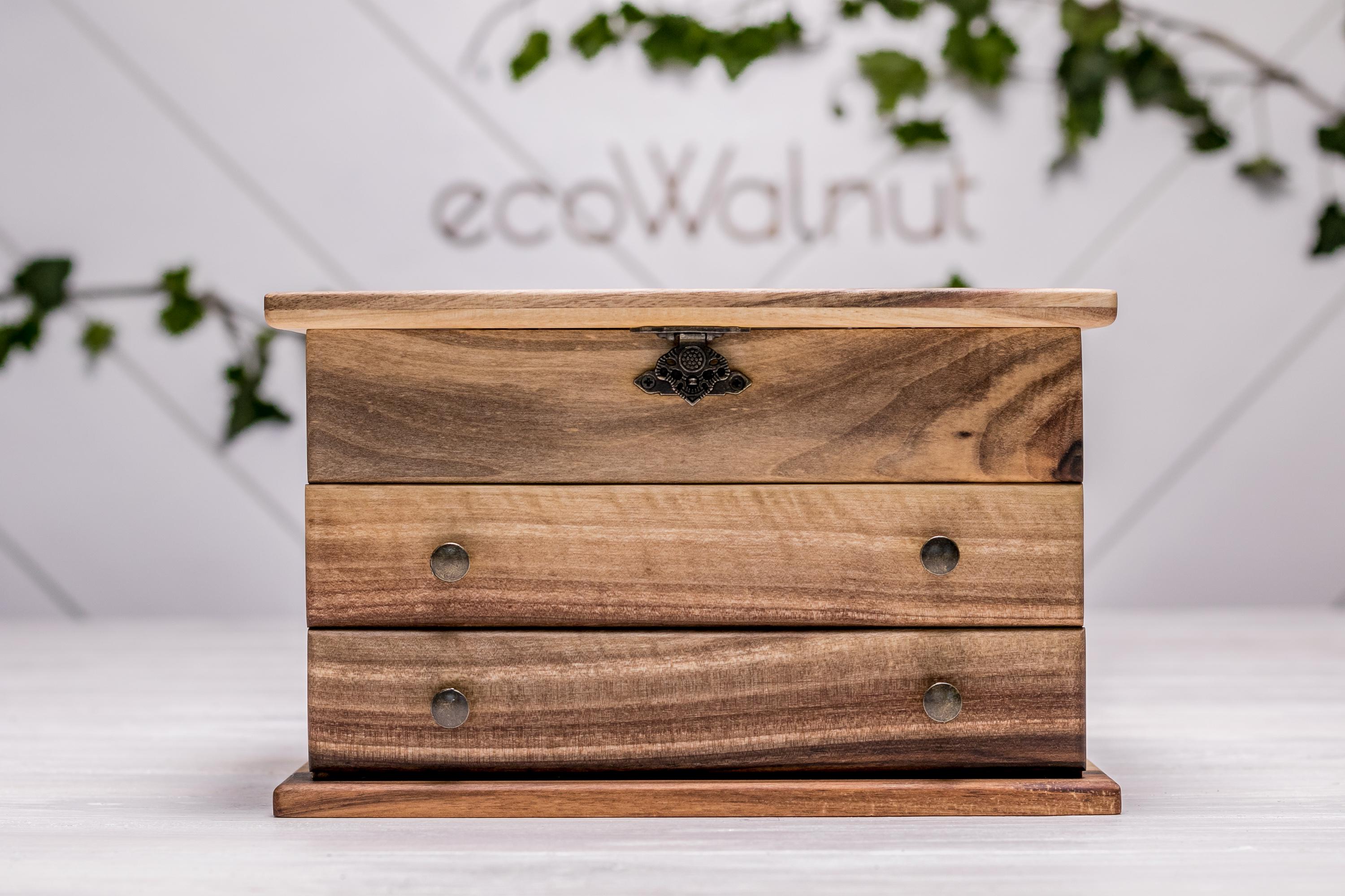 Скринька жіноча EcoWalnut з індивідуальним гравіюванням для прикрас із дзеркалом (EB-8) - фото 6