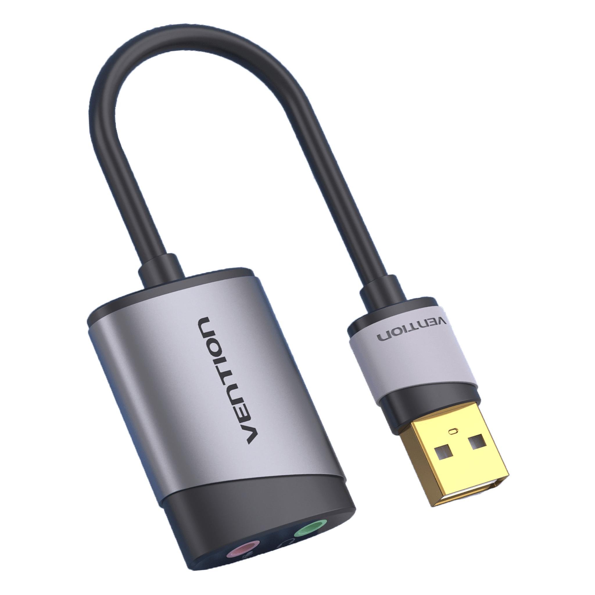 Звукова карта з підтримкою мікрофону Vention USB-2x 3,5 мм minijack 16 біт/48 кГц TRS AUX 3-піновий Сірий (CDKHB)