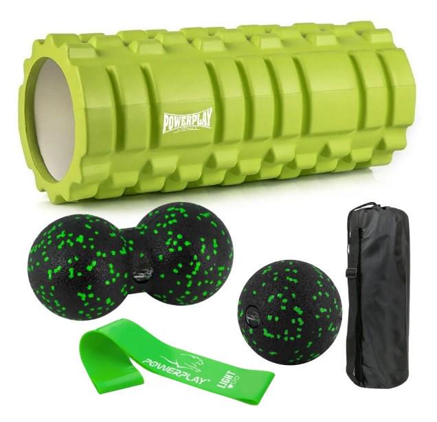 Набор для массажа PowerPlay PP-4096 ролик 33x14 см/2 мяча/резинка 5,5 кг Green (PP_4096_Green)