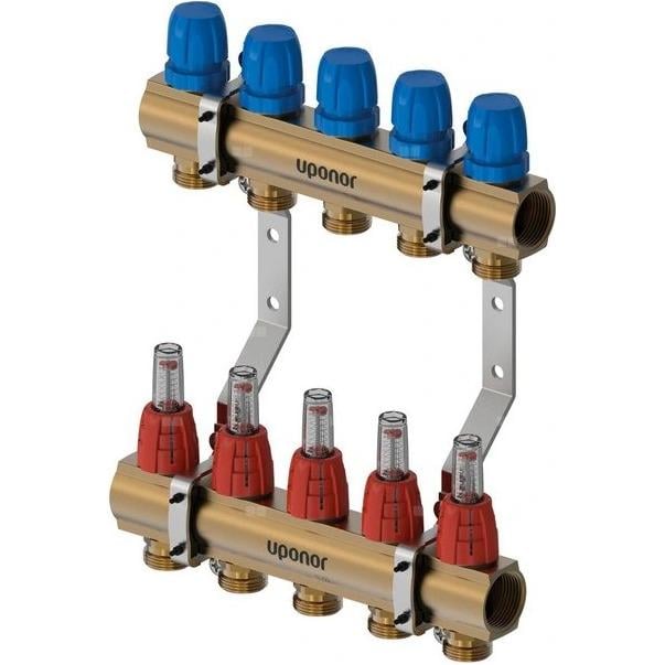 Колектор для теплого пола Uponor 1"x3/4" 5 выходов, с расходомерами (1135304)