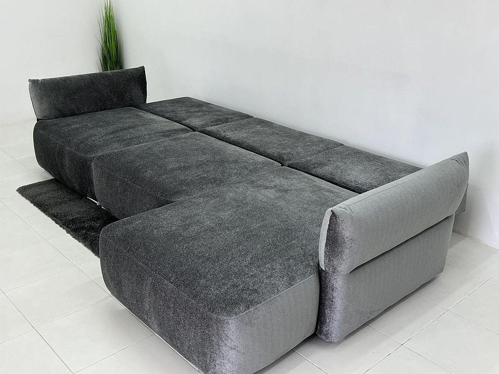 Диван раскладной угловой в гостиную/спальню  Вуди Нью-Йорк дерево/ламинированная ДСП/ткань Серый 