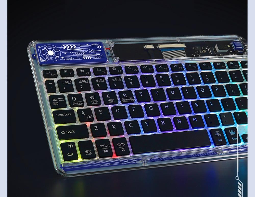 Клавиатура беспроводная универсальная Dux Ducis CK Series Keyboard Bluetooth 5.0 Transparent с подсветкой (6934913023198) - фото 6