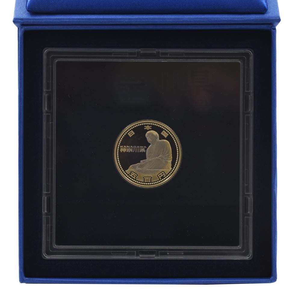 Коллекционная монета Япония 500 иен 2012 биметалл Proof Префектуры Канагава в сувенирной упаковке (М21345)