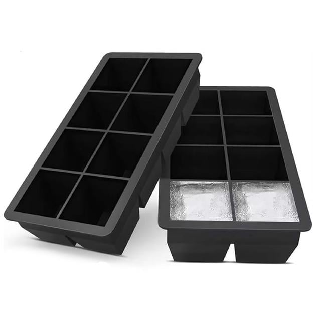 Форма для льоду силікнонова з кришкою 2 набори по 8 великих кубиків 5х5 см Чорний