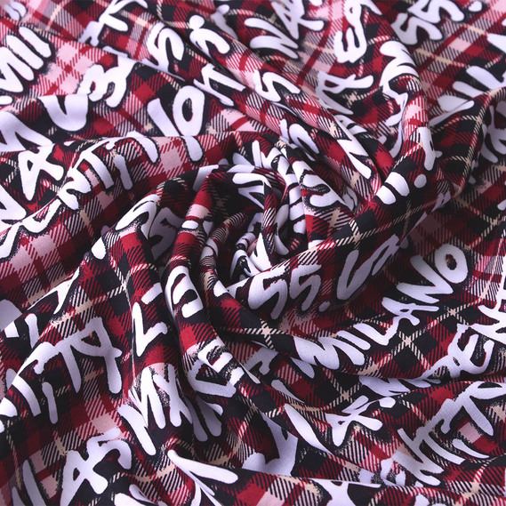 Тканина штапель IDEIA Епізоди Wait Клітка написи 1,45 м Бордовий (2200004105345)