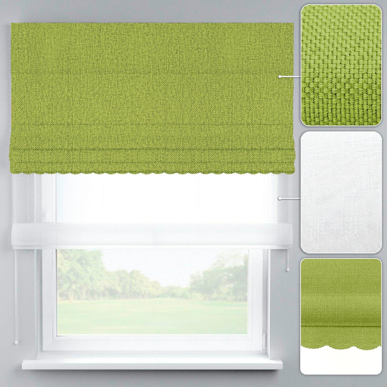 Римская штора рогожка димаут с ажуром 280х170 см Белый/Травяной