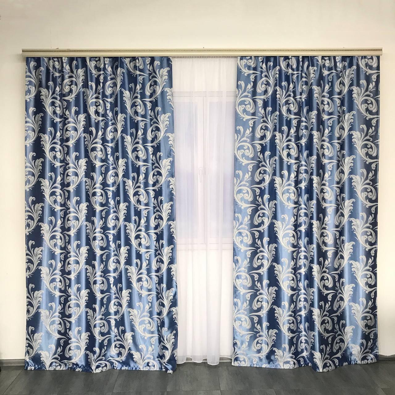 Шторы готовые блэкаут велюровые с тюлем Голубой (SHTN-202-6)