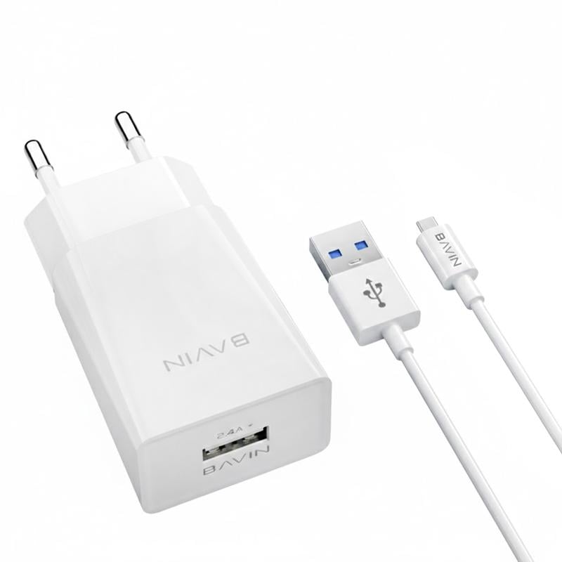 Зарядное устройство BAVIN PC895Y-M USB-A Fast Charging и кабель USB-A/Micro-USB 18W 2,4A White (32996832)