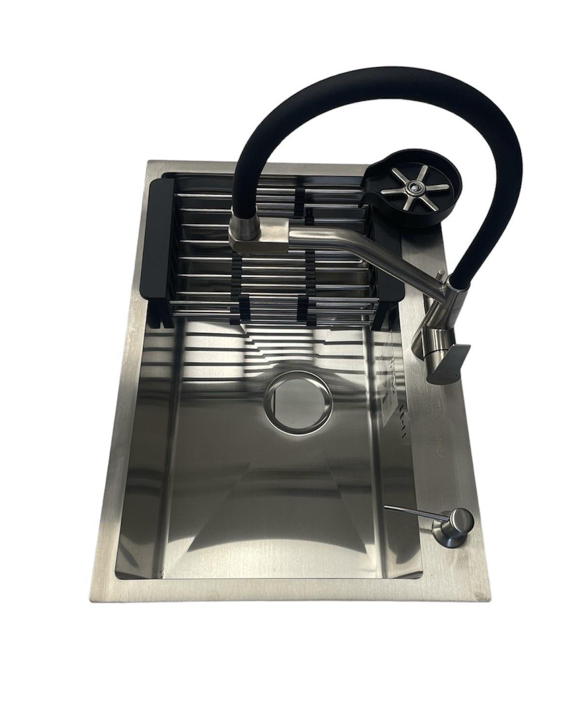 Мийка Luminex 6545/кран з підключенням до фільтра Kroner ESG03817BLK/ополіскувач для склянок Сірий