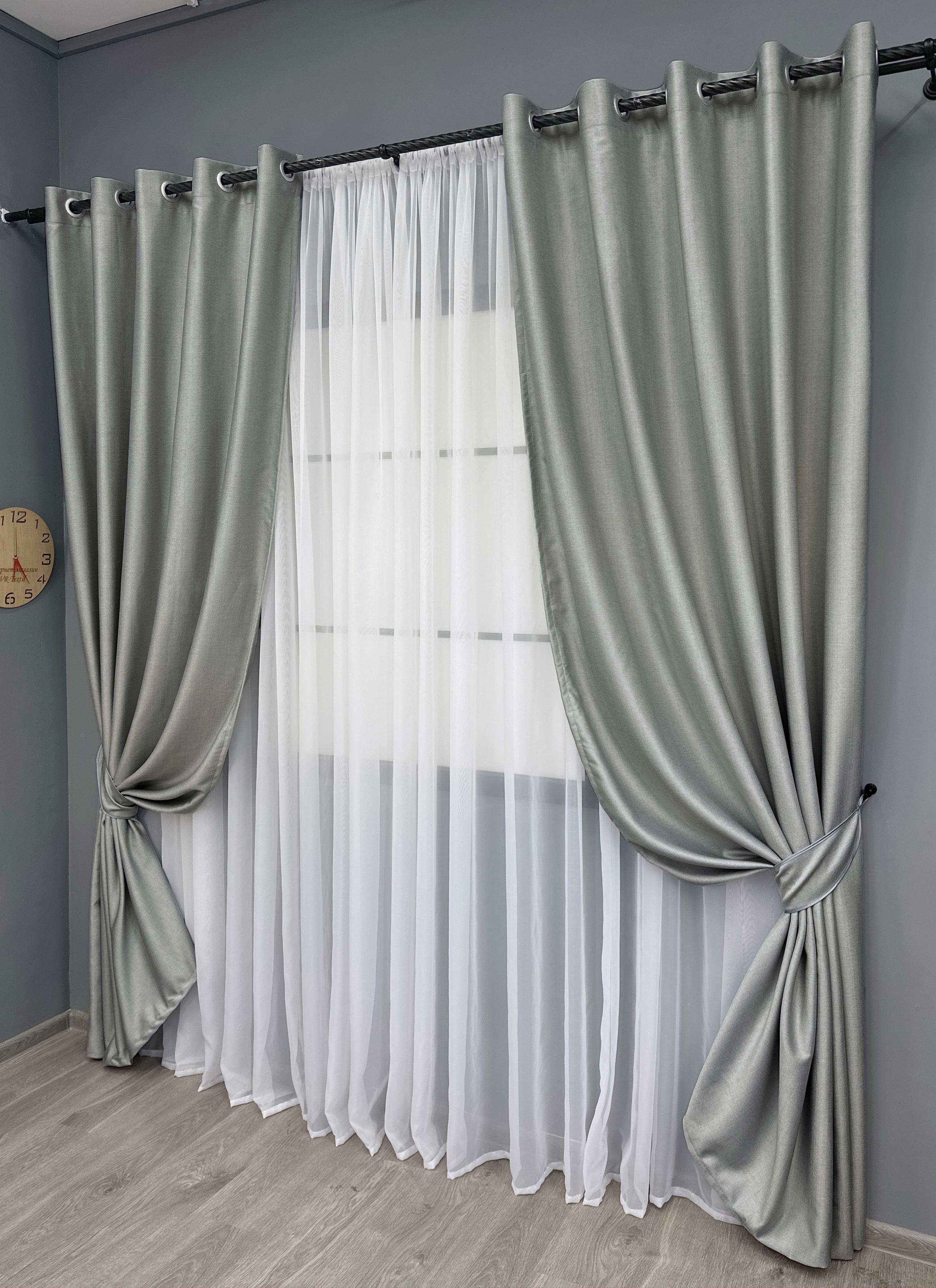 Комплект штор на люверсах VR-Textil Шенил однотонный № 1689ш 150х250 см 2 шт. Светло-серый (37-0244) - фото 2