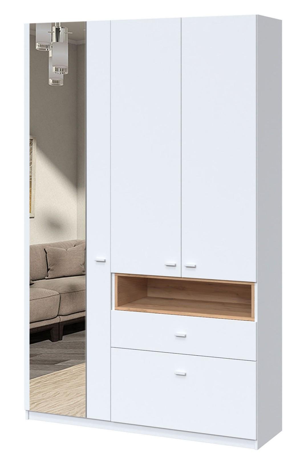 Шафа з дзеркалом розпашна Мастер Форм Тетріс лівостороння 1320х376х2000 мм Німфея альба/Дуб крафт золотий (31233)