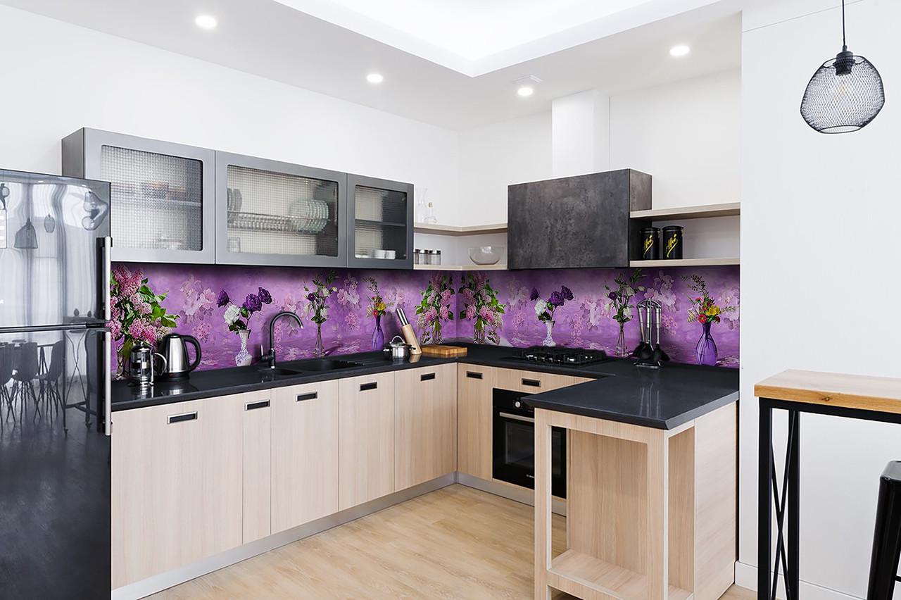 Кухонный фартук Сирень акварель из самоклеющейся виниловой пленки 60х300 см Фиолетовый