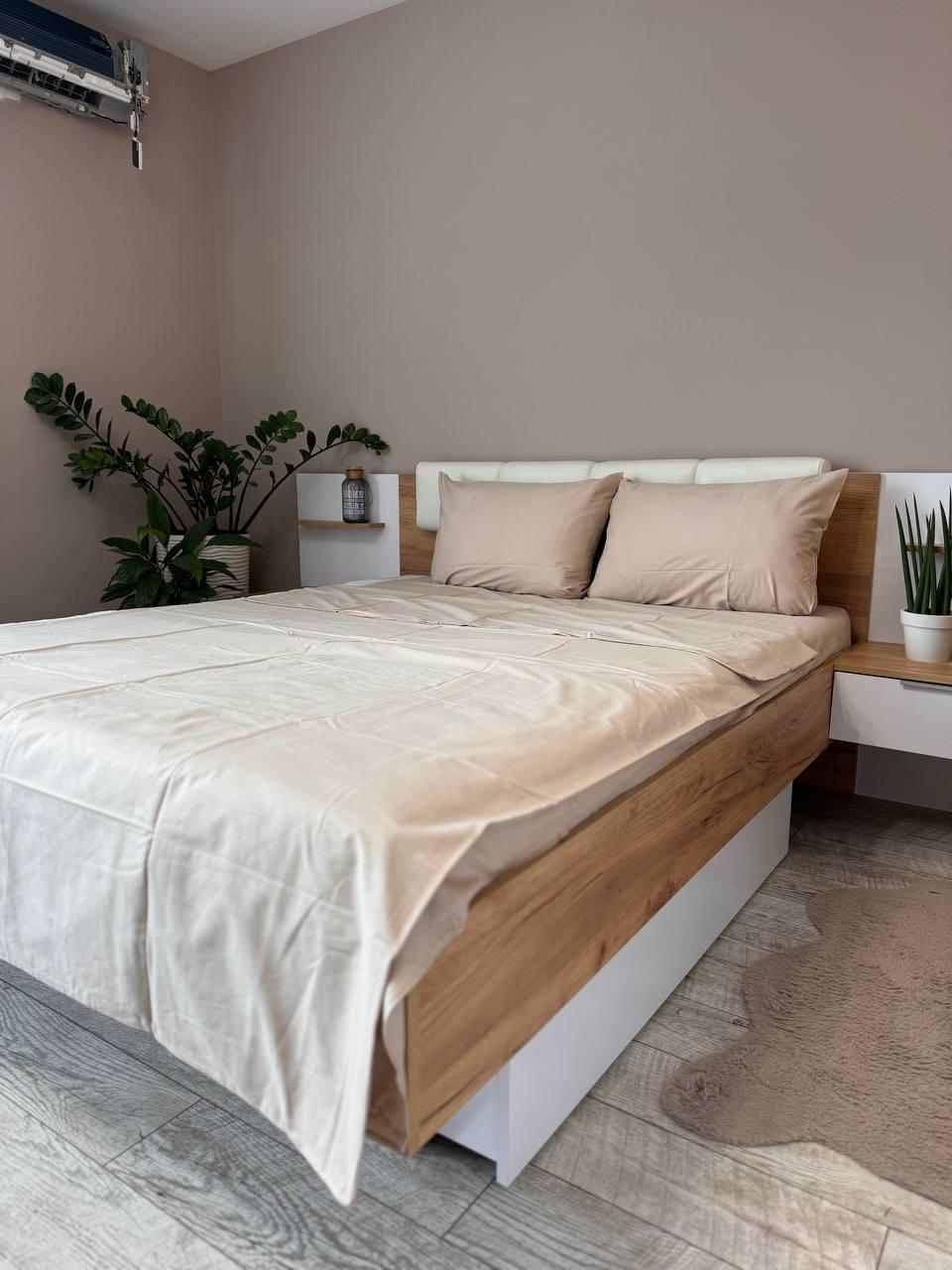 Постільна білизна сатин євро 200х220 см наволочки 70х70 см 2 шт. Бежевий (Д-Al-satin-007-03)