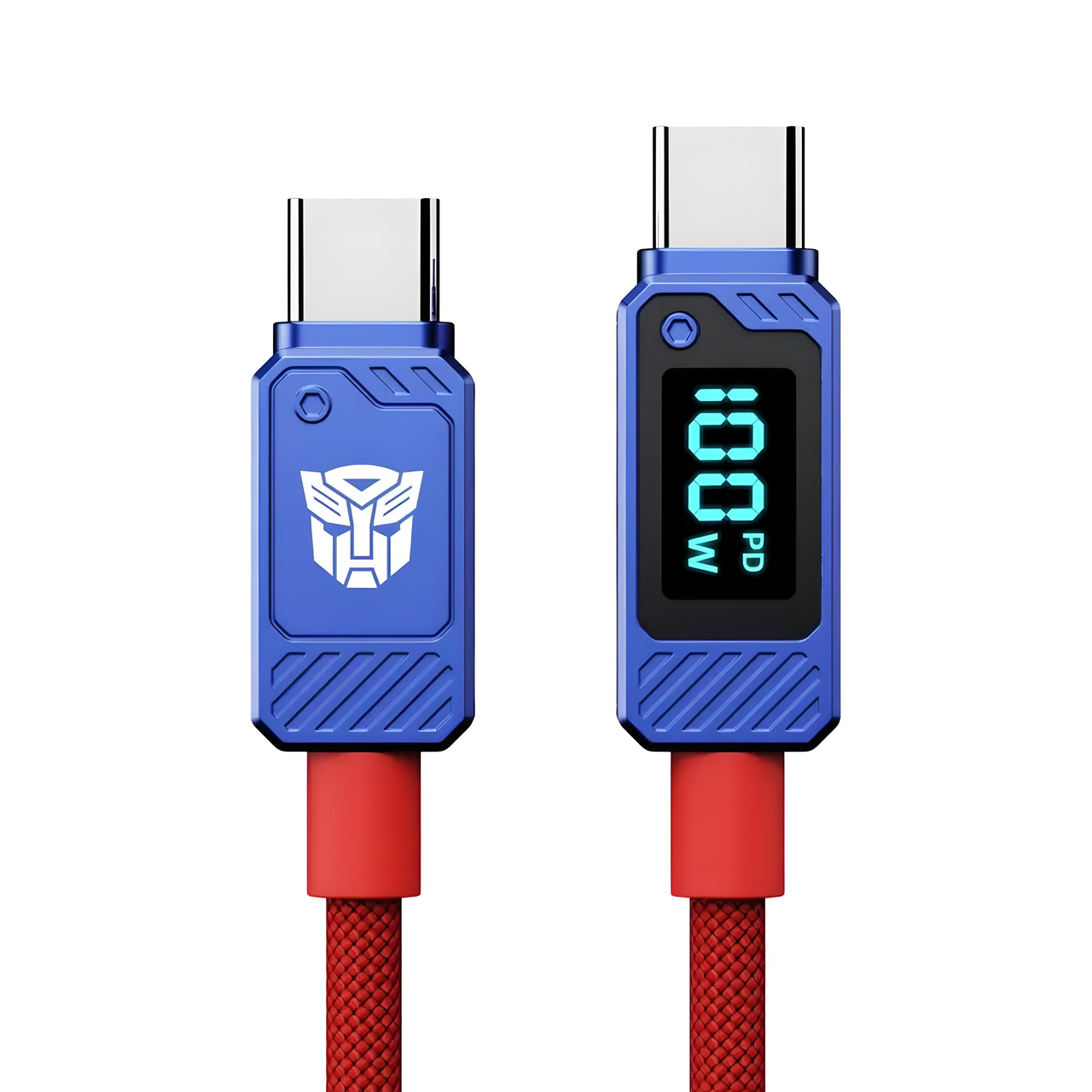 Зарядный кабель TRANSFORMERS TF-A18 USB-C to Type-C 100W с дисплеем плетеный 1 м Красно-синий (2315510654)