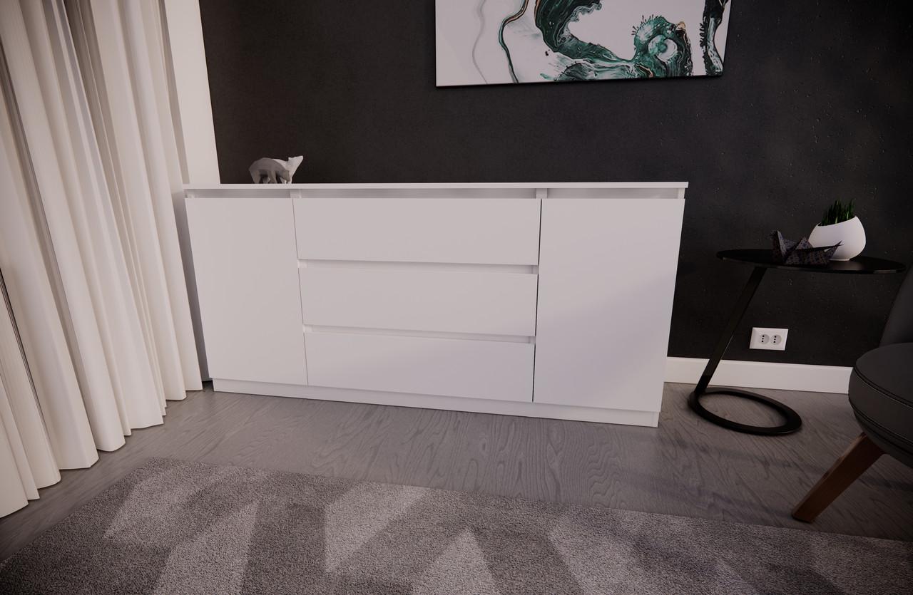 Комод MEBEX на 3 шухляди з боковими тумбами 160х40х77 см Білий (VERTO3B1600WH) - фото 2 Комод MEBEX на 3 шухляди з боковими тумбами 160х40х77 см Білий (VERTO3B1600WH) - фото 2