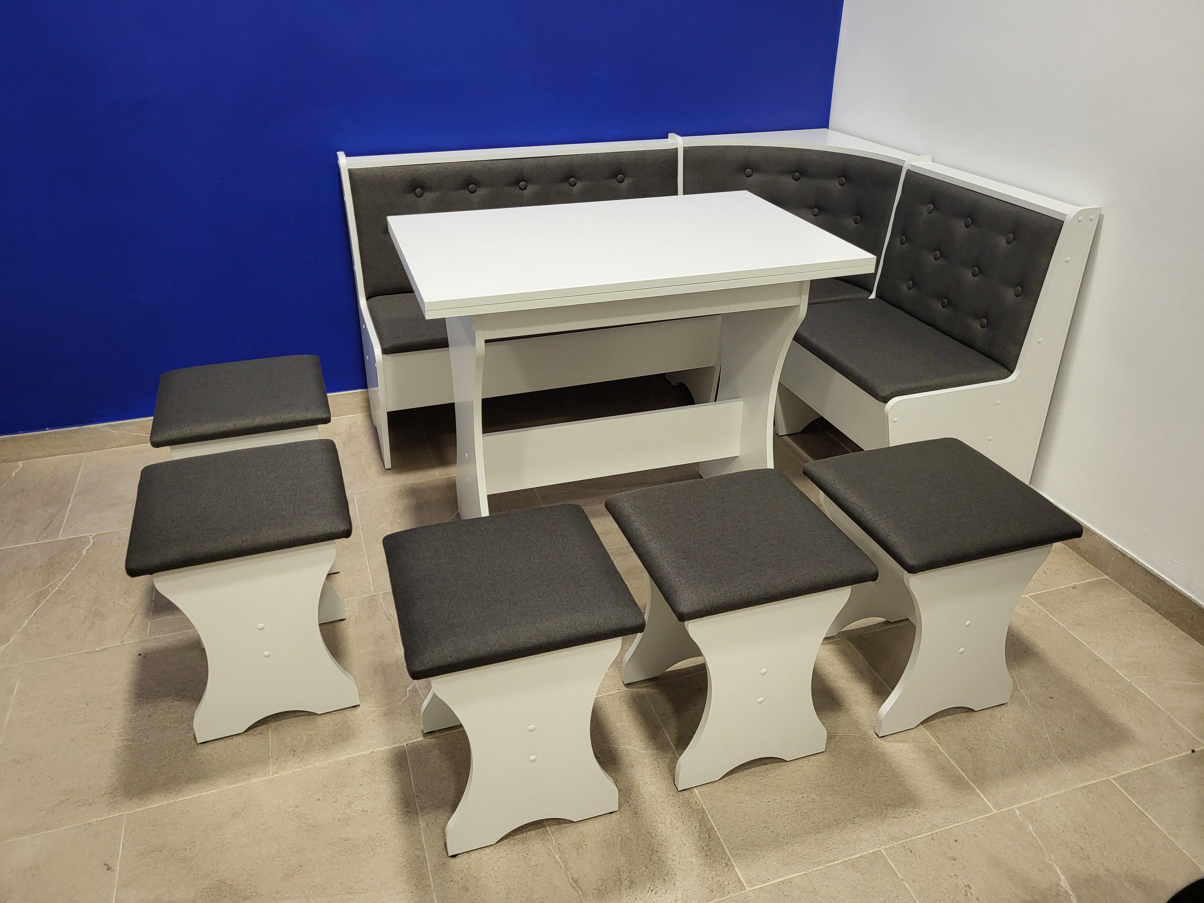 Кухонный уголок Семейный со столом и 5 табуретами 113,5х153,5 см Белый/Мальмо (KS5T-B-M) Кухонный уголок Семейный со столом и 5 табуретами 113,5х153,5 см Белый/Мальмо (KS5T-B-M)