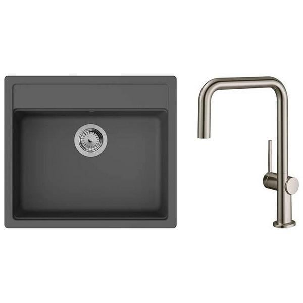 Мойка кухонная Hansgrohe 43359800 гранитная прямоугольная 570x510 мм Графитовый (25970193)