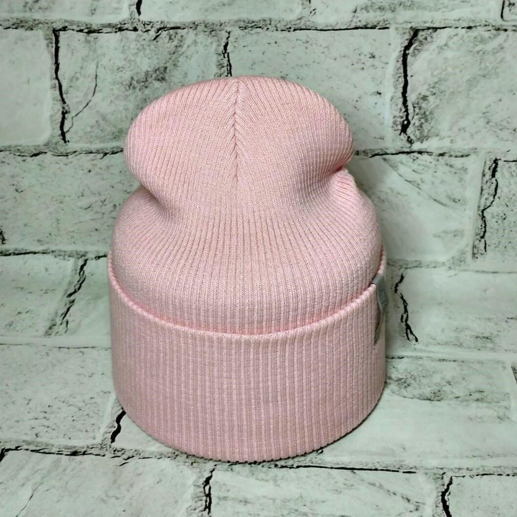 Шапка-лопата женская Одри в рубчик двойная р. 56-60 см Пудровый (45661-1) - фото 1