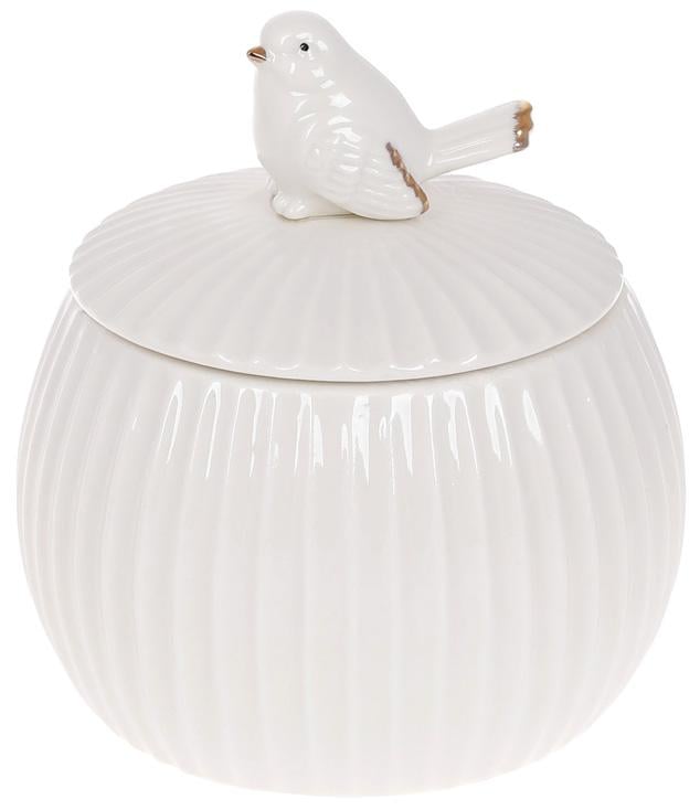 Банка фарфоровая Птичка 750 мл с объемным декором Белый глянец (BD-727-394)