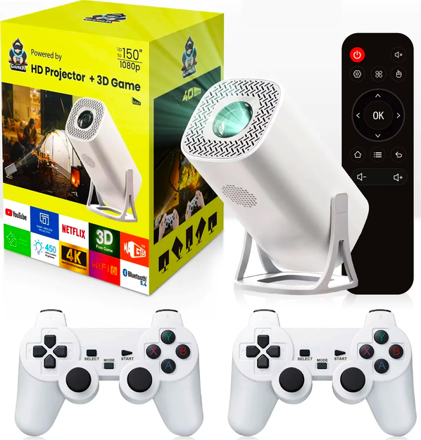 Проектор смарт HD с 2 джойстиками 3D GAME S40 ART 9937 Max WiFi 64Gb Android 11