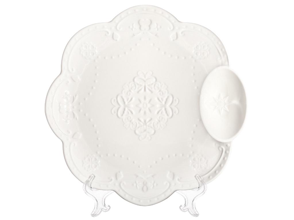 Блюдо с соусником Кружева круглая 25,5 см Белый (BDI-988-385) Блюдо с соусником Кружева круглая 25,5 см Белый (BDI-988-385)