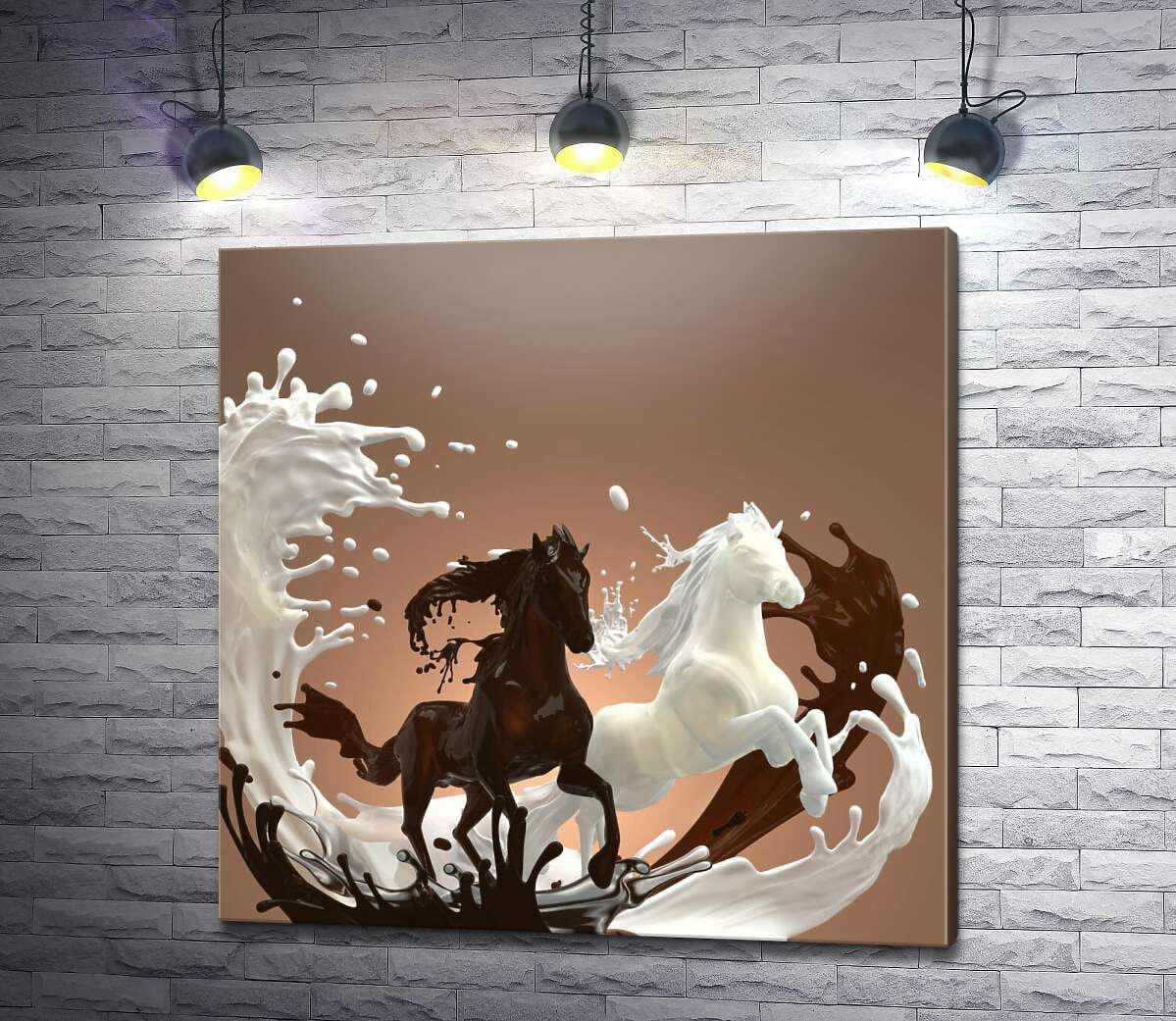 Картина ArtPoster Молочно-шоколадная абстракция грациозной пары лошадей 130x130 см Модуль №1 (004389)
