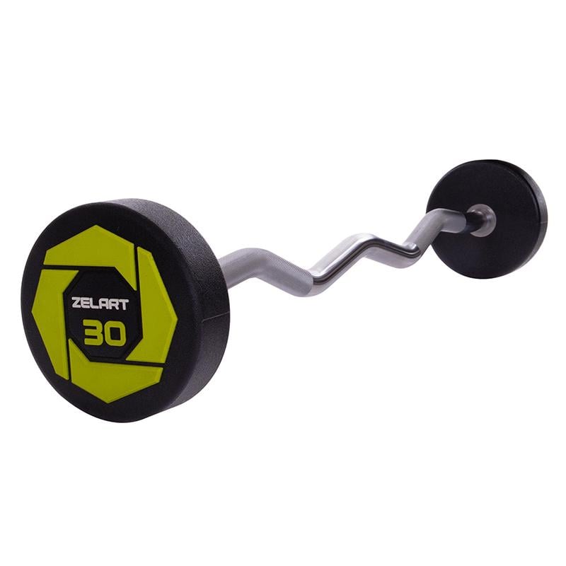 Штанга фиксированная изогнутая Urethane Barbell Zelart TA-2690 30 кг Зелено-черный (58363127) - фото 1