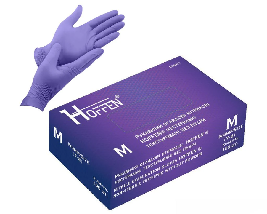 Перчатки нитриловые Hoffen 3.5 г нестерильные текстурированные M 50 пар (HFN-17302M) - фото 1 Перчатки нитриловые Hoffen 3.5 г нестерильные текстурированные M 50 пар (HFN-17302M) - фото 1