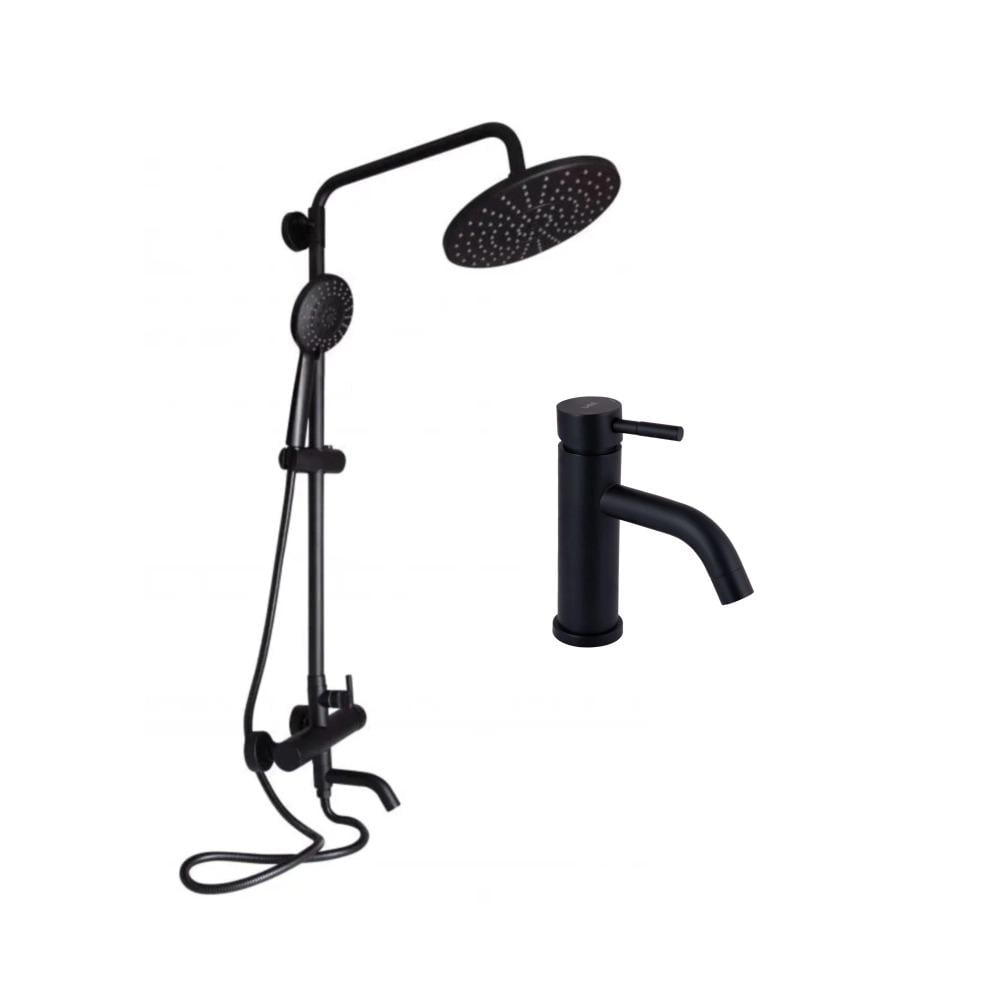 Набір змішувачів для ванни та умивальника з тропічним душем Lidz Aria Black FBLA43367 Чорний (24131818)