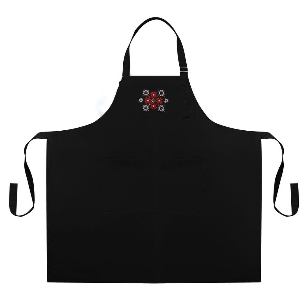 Фартук с этно вышивкой и карманом водоотталкивающий Черный (25646) - фото 1 Фартук с этно вышивкой и карманом водоотталкивающий Черный (25646) - фото 1