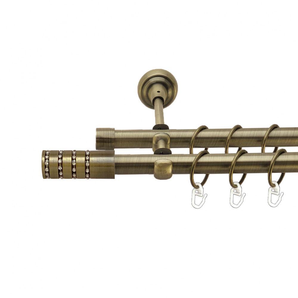 Карниз металлический Orvit Барамелла двухрядный открытый/гладкая труба/кольцо металлическое Антик 19/19 мм 160 см (4016358)