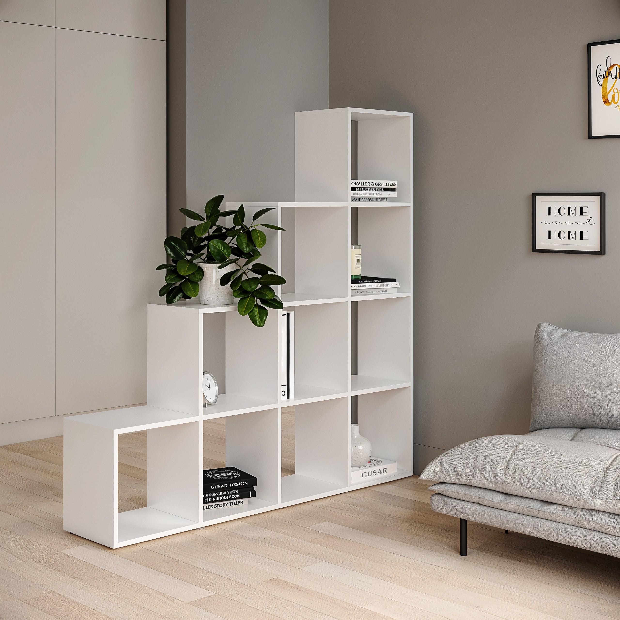 Стеллаж для книг и декора на 10 ячеек P-08 1424x290x1430 мм Белый - фото 1