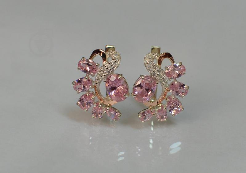 Серебряные серьги Sil с золотыми накладками 153s-10 Розовый (Sil-1054)