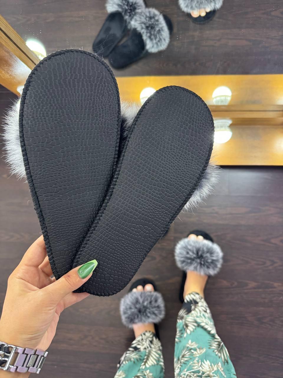 Тапочки женские для ламината с натуральным мехом паркетные 37-38 - фото 5