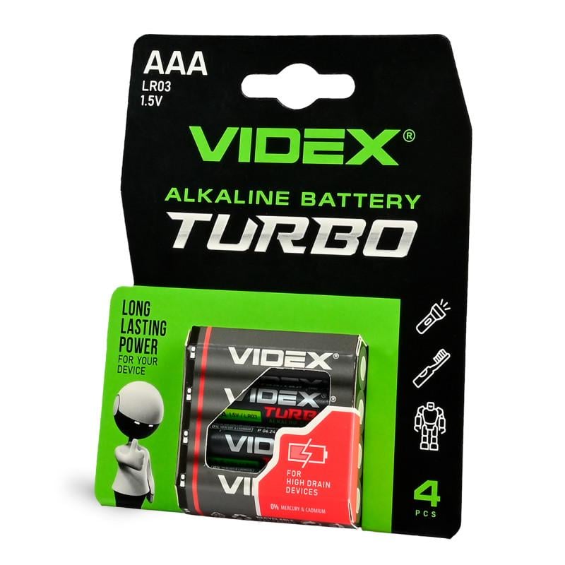 Батарейка алкалінова Videx Turbo LR03/AAA 4 шт. (2000996046400-E3)