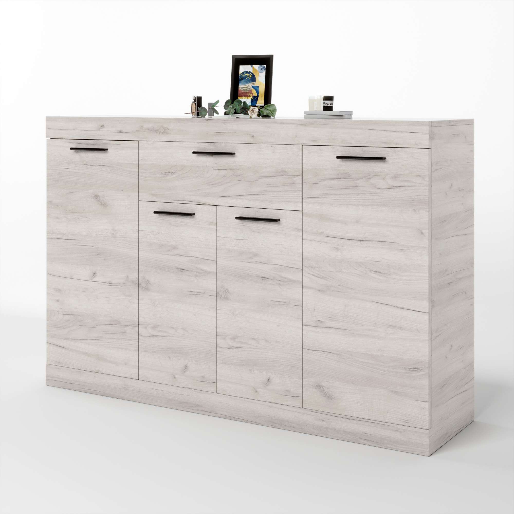 Комод Эверест с дверью и ящиком Соната-7 140х38х94 см Дуб крафт белый (EVR-2705)