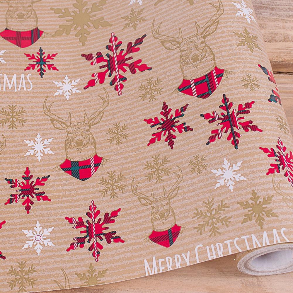 Бумага подарочная Снежинки на крафте 10 м (1468-271)