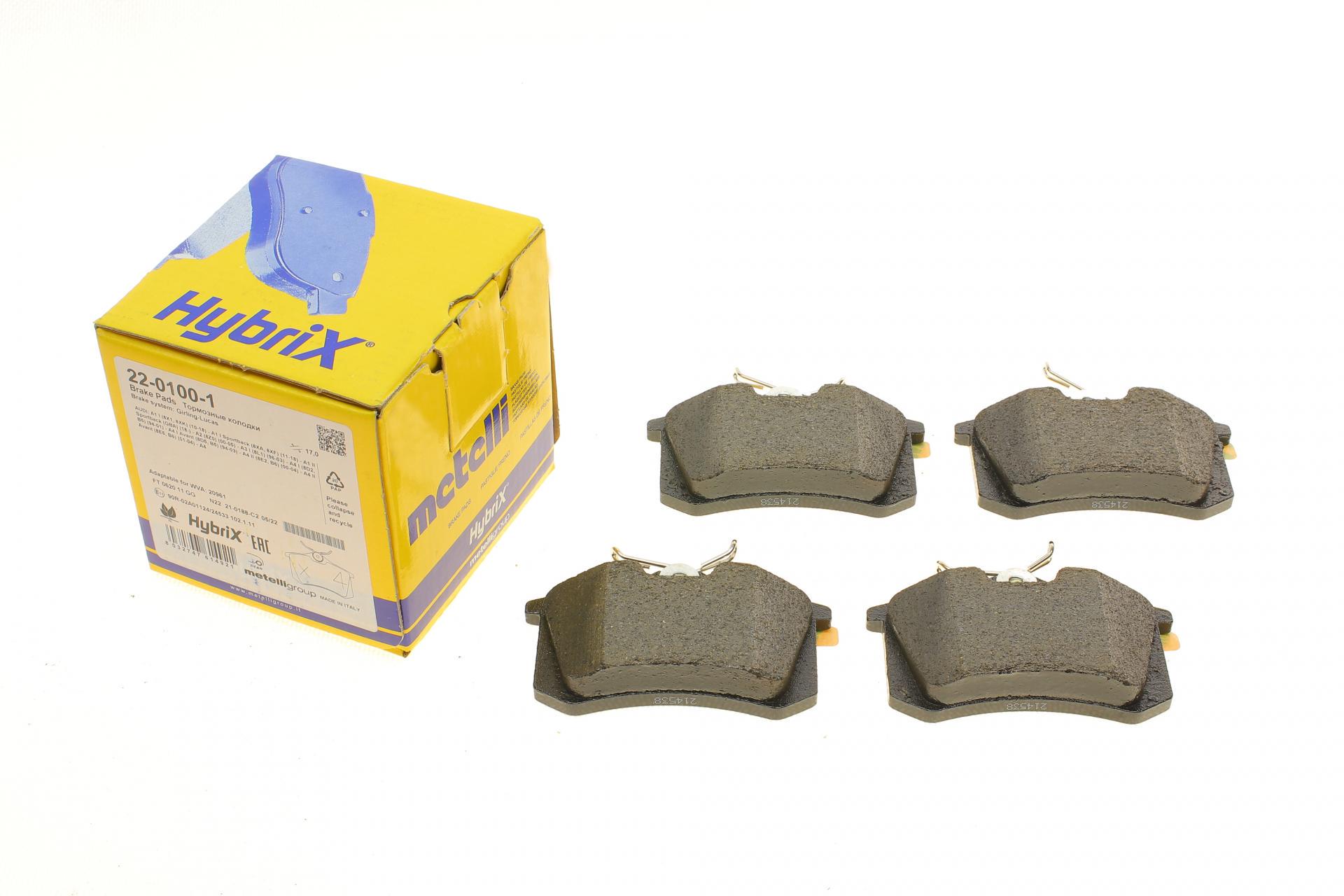 Колодки гальмівні задні METELLI для VW Caddy 04-15/Golf 97-16/Passat B5 96-05/Skoda Fabia/Citroen/Peugeot 99- (22-0100-1)