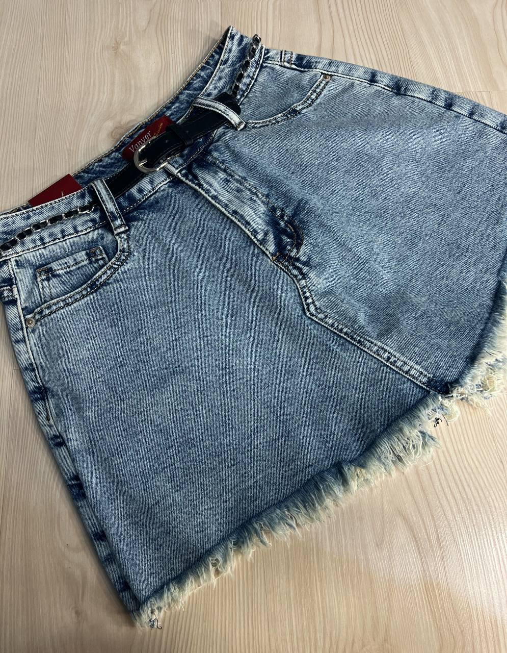 Шорты юбка женские джинсовые Vanver 8103 с бахромой короткие пояс-цепь р. 27 74 см 106 см Голубой - фото 4 Шорты юбка женские джинсовые Vanver 8103 с бахромой короткие пояс-цепь р. 27 74 см 106 см Голубой - фото 4