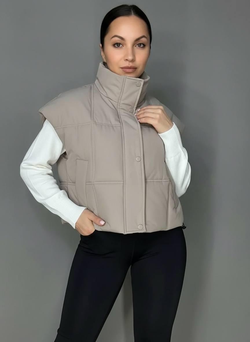 Жилетка женская HAIZIYUAN 535 укороченная широкая оверсайз спущенное плечо M Бежевый (3912)