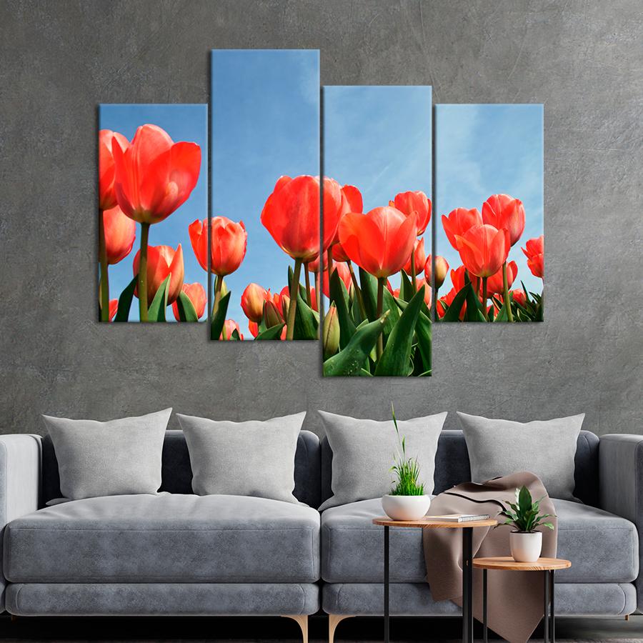 Картина цветы и растения Тюльпаны под ярким небом 129x90 см (A997-4)