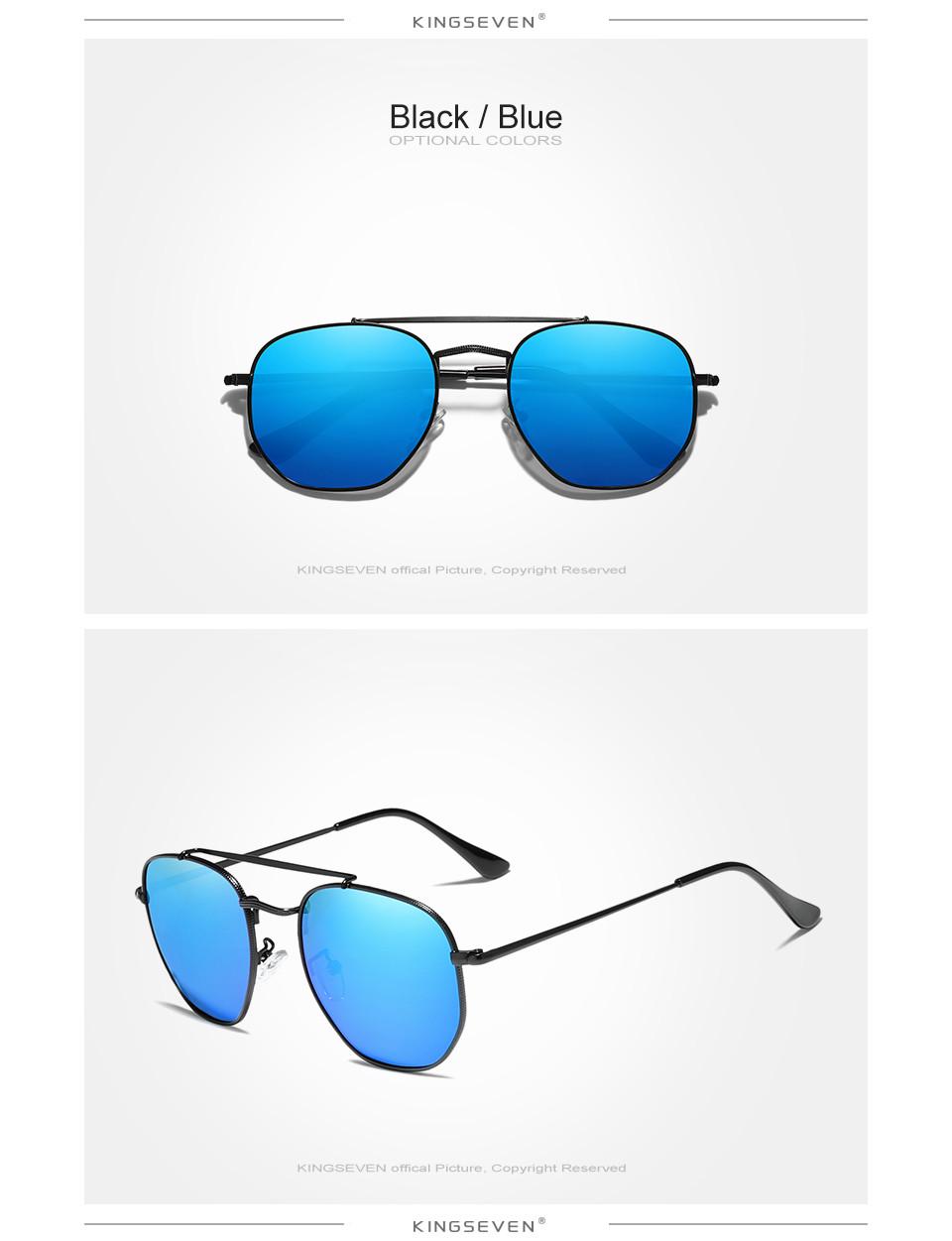 Классические солнцезащитные очки KINGSEVEN DESIGN Авиаторы с поляризованными линзами Чtрный/Синий (N7748) - фото 3