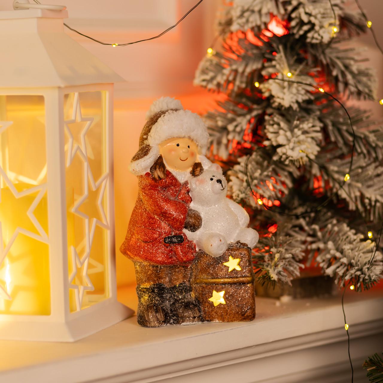 Новогодняя фигурка с подсветкой Девочка с мишкой 12х6х20 см (CR-5-17)