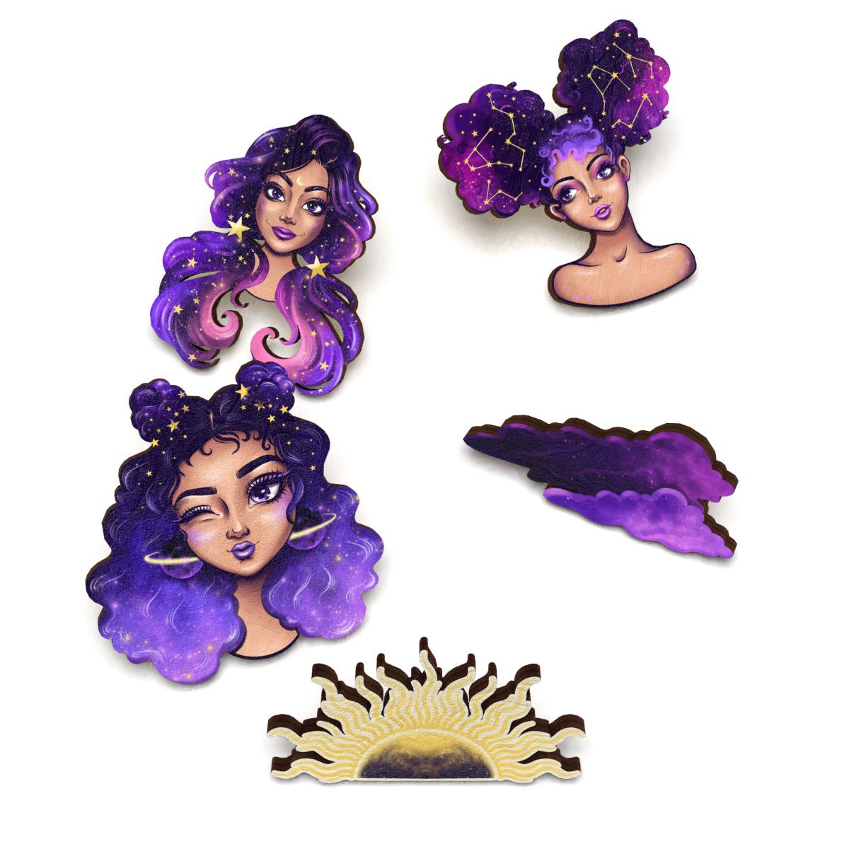 Набор значков Lex Altern Галактика из дерева 5 шт.