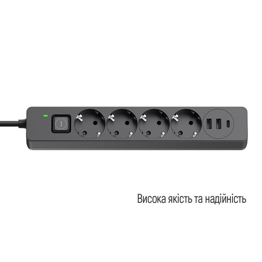 Удлинитель-фильтр сетевой СolorWay 4 розетки/2USB-A/1 TYPE-C 24W 2 м Black (CW-CHE432PDB) - фото 8