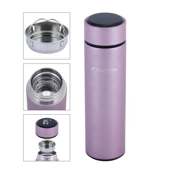 Термос Kamille з нержавіючої сталі з датчиком температури 400 мл Рожевий (14897048) - фото 4 Термос Kamille з нержавіючої сталі з датчиком температури 400 мл Рожевий (14897048) - фото 4