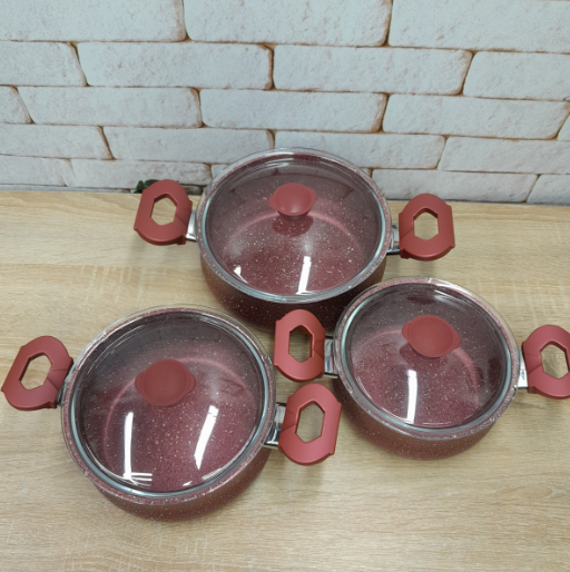 Набір каструль OMS з антипригарним покриттям 6 пр. Червоний (3027-red) - фото 5 Набір каструль OMS з антипригарним покриттям 6 пр. Червоний (3027-red) - фото 5