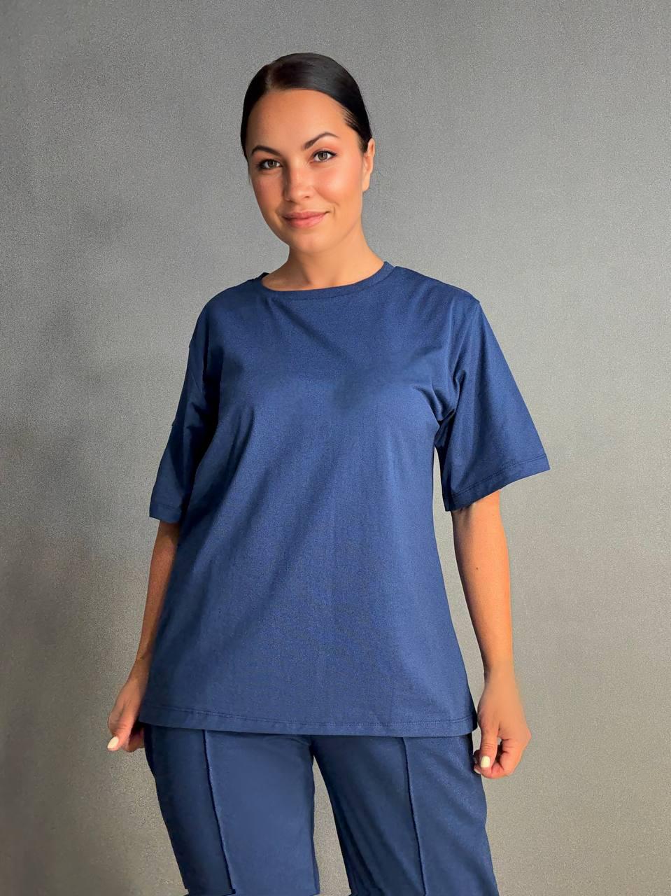 Костюм женский CAPPITONE 101212 футболка и брюки джоггеры со швом S Темно-синий (1689) - фото 6 Костюм женский CAPPITONE 101212 футболка и брюки джоггеры со швом S Темно-синий (1689) - фото 6