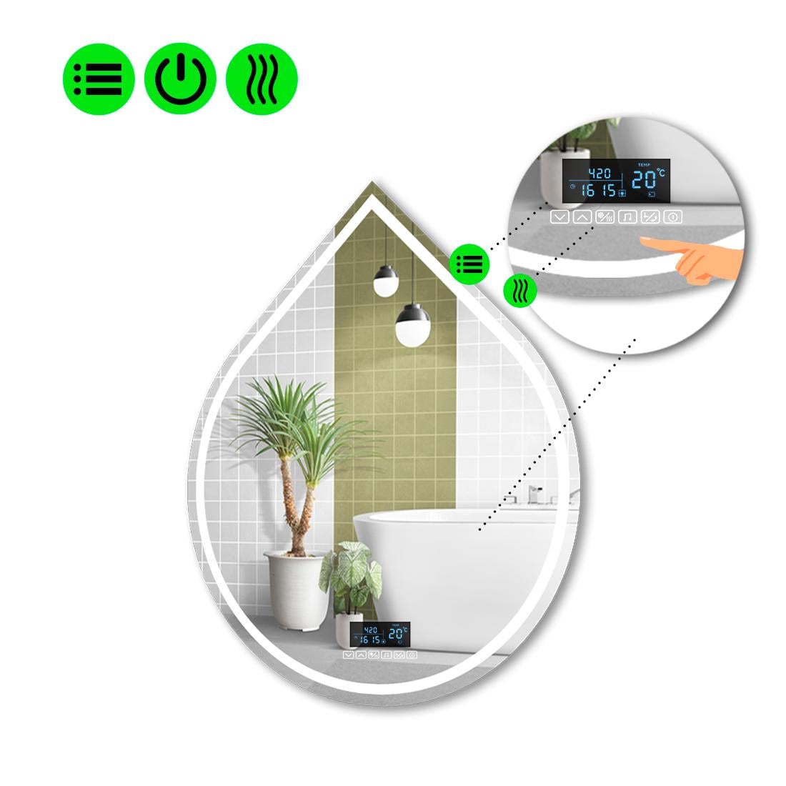 Зеркало с LED подсветкой Goccia 1 с Smart-блоком и подогревом 120x96 см (8995603)