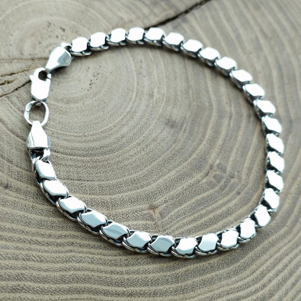 Браслет Бисмарк с накладками Серебряный (258бр)